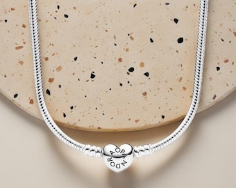 S925 Sterling Silver Pandora Heart Clasp Snake Chain Necklace,Gift Trendy Jewelry,Mother's Day Gift,Gift For her