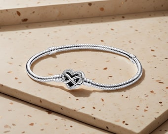 Pandora Moments Pave Heart Clasp Snake Chain Slider Bracelet - Etsy