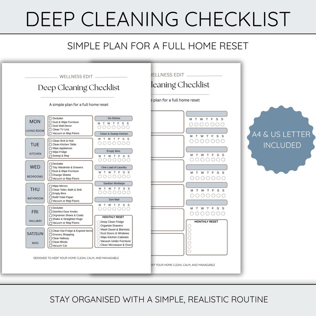 Deep Cleaning Checklist Printable Weekly Schedule House Planner Chore ...