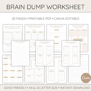 Brain Dump Worksheet Printable Brain Dump Template Task Tracker Planner Thought Organiser Productivity Planner ADHD Brain Dump