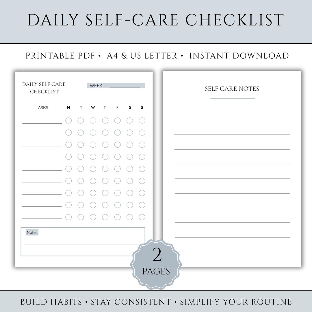 Daily Self Care Checklist Printable Habit Tracker Weekly Routine ...