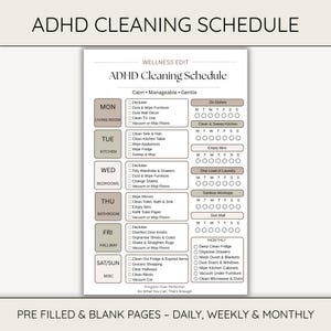 ADHD Cleaning Schedule Editable Canva Planner Daily Weekly Monthly Cleaning Checklist House Chore List
