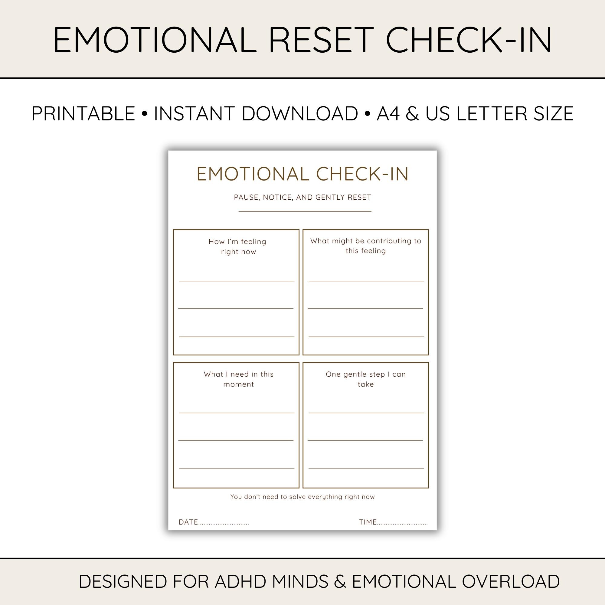 Emotional Reset Printable ADHD Worksheet for Overwhelm Mental Health ...