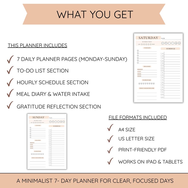 Daily Planner Printable Hourly Schedule Minimalist Productivity PDF to ...
