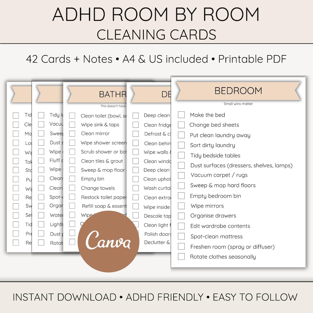 ADHD Room Cleaning Cards: Printable Checklist (digital Download) - Etsy