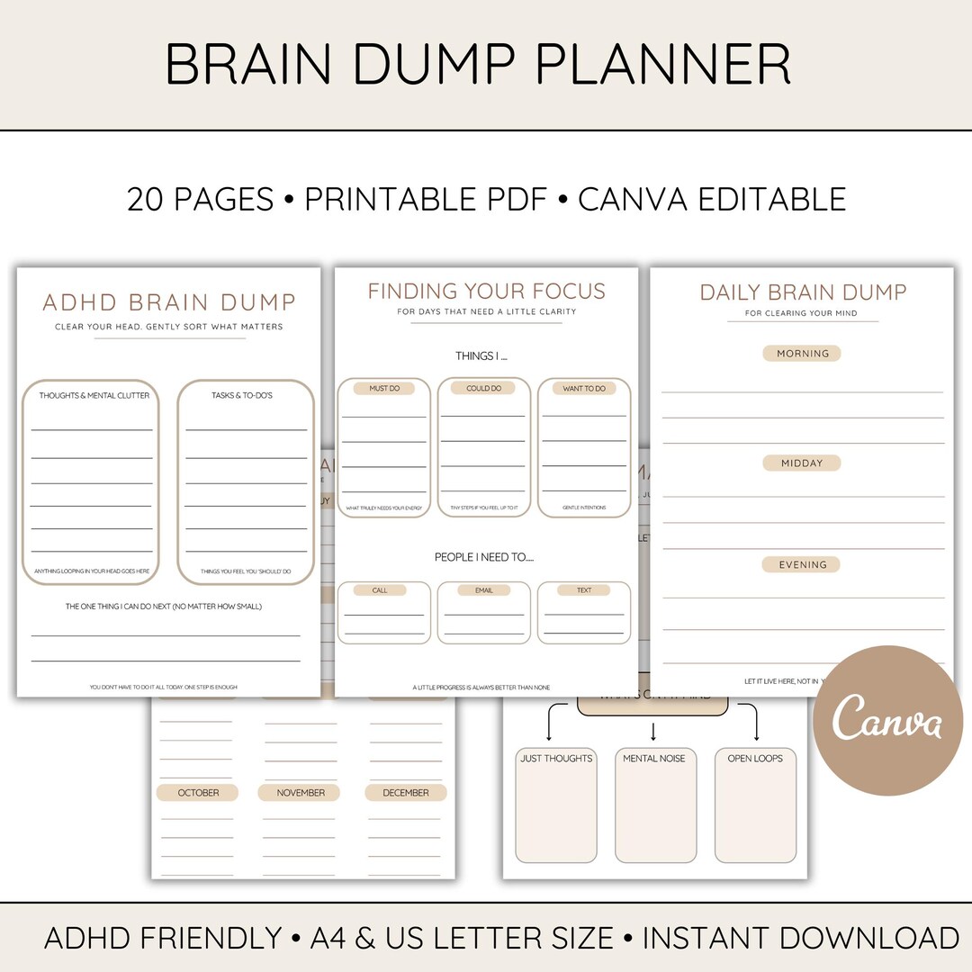 Printable Brain Dump Planner ADHD Brain Dump Journal Template ...