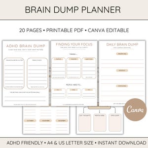 Printable Brain Dump Planner ADHD Brain Dump Journal Template Productivity Tool Task Tracker Thought Organiser Executive Function To-Do
