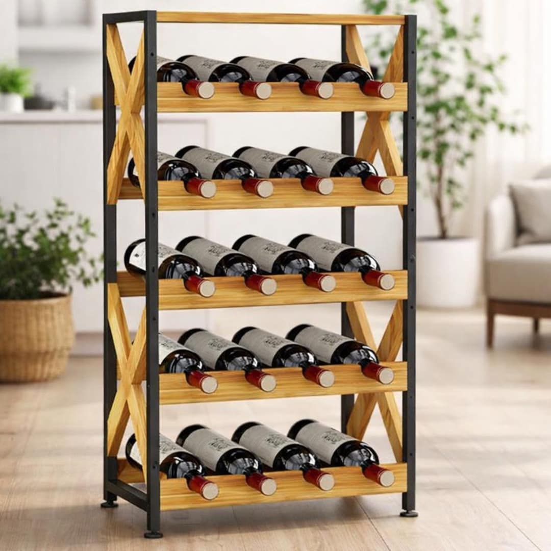 20-bottle Freestanding Wine Rack With Wood Top, Stackable Wine Storage ...