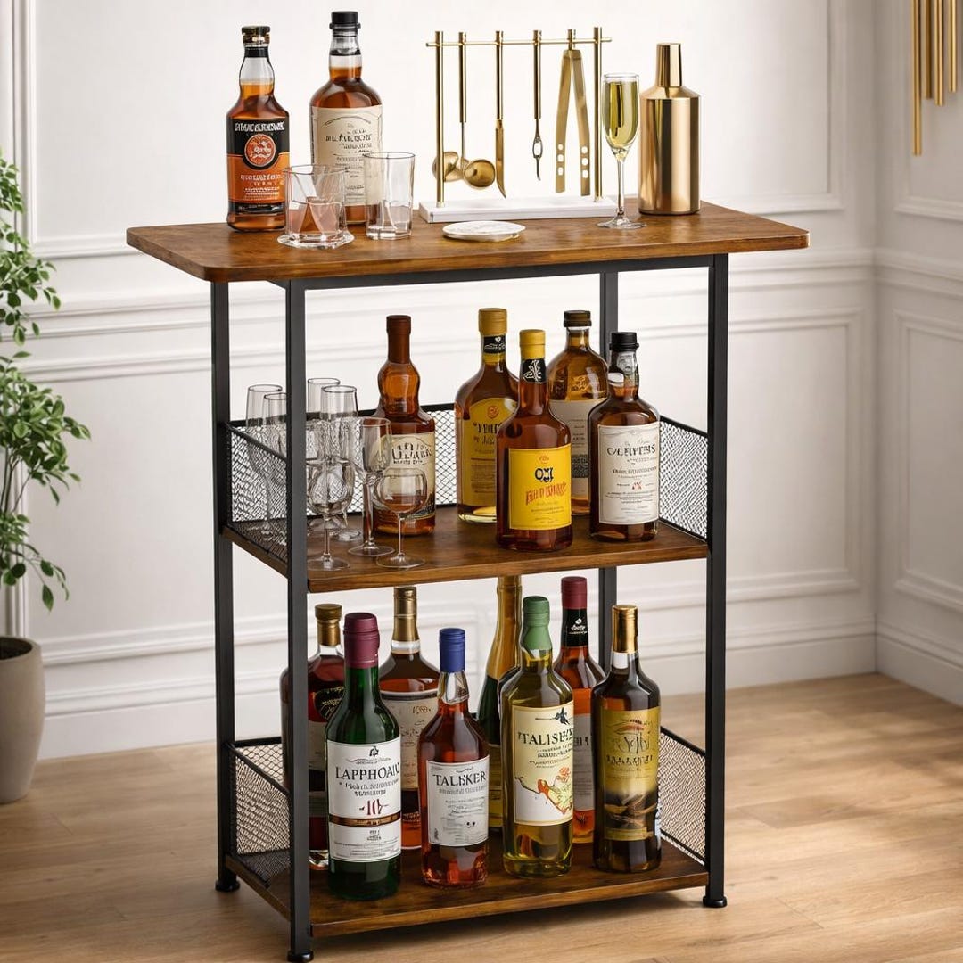 Model Whiskey Rack 3-tier Floor Standing Wine Rack, Small Whiskey Rack Bar Cabinet for ...