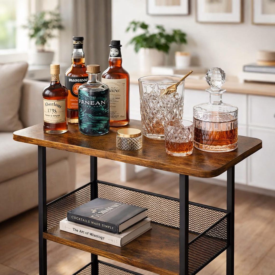 3-tier Floor Standing Wine Rack, Small Whiskey Rack Bar Cabinet for ...