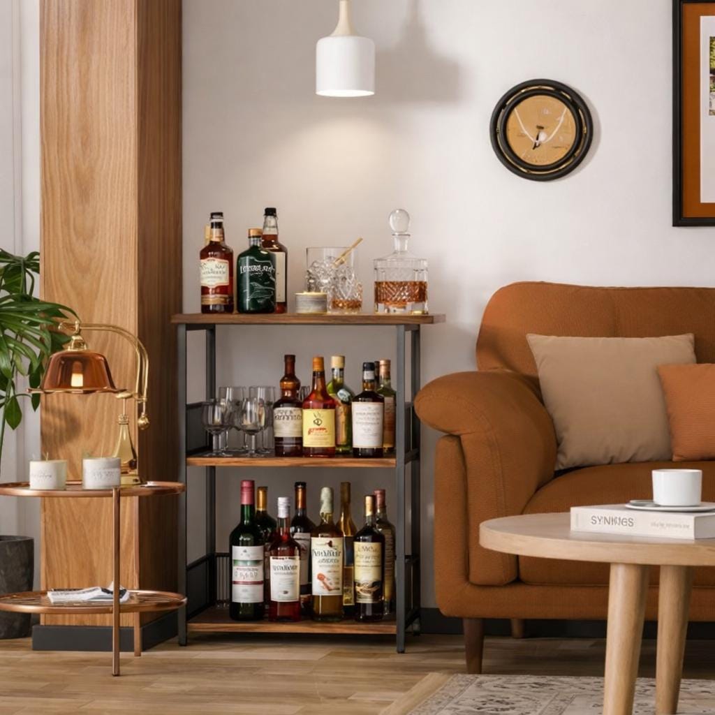 3-tier Floor Standing Wine Rack, Small Whiskey Rack Bar Cabinet for ...