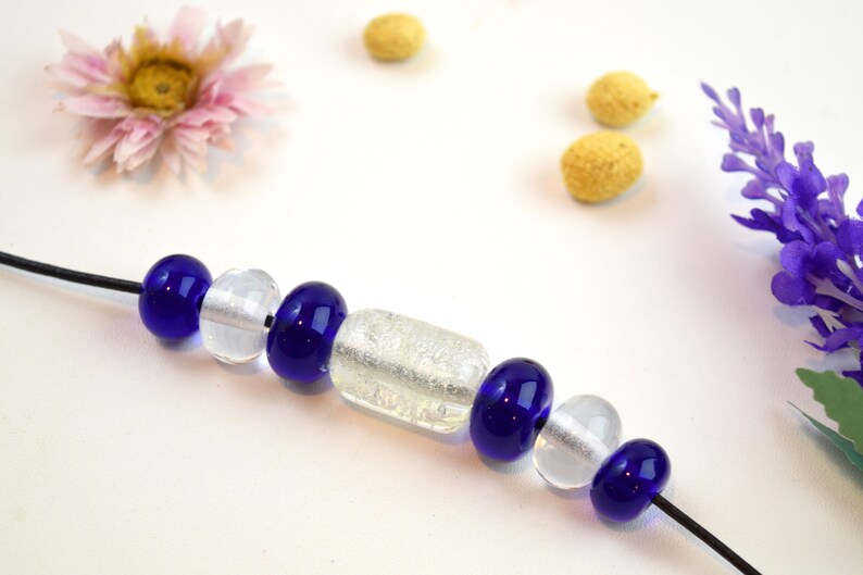 6 Perles verre façon murano lampwork feuilles OR//ARGENT
