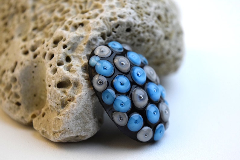 Lampwork Glass Cabochon Polka Dot Bumpy Ring Topper Blue cabachon boho cabochon