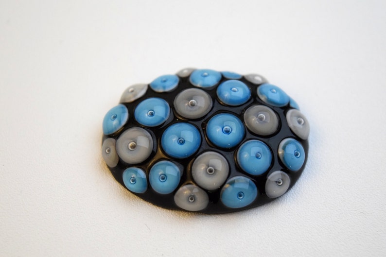Lampwork Glass Cabochon Polka Dot Bumpy Ring Topper Blue cabachon boho cabochon