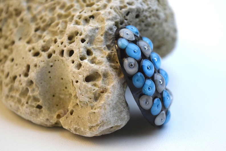 Lampwork Glass Cabochon Polka Dot Bumpy Ring Topper Blue cabachon boho cabochon