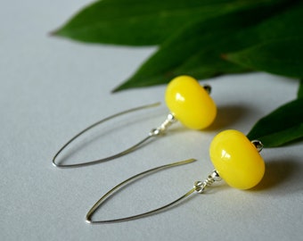 Yellow glass earrings , lampwork earrings , boho earrings , unique gift , artisan earrings , yellow lampwork earrings , handmade , murano