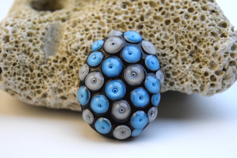 Lampwork Glass Cabochon Polka Dot Bumpy Ring Topper Blue cabachon boho cabochon