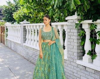 green Lehenga Choli for Women, Designer Wedding Ghagra Choli, Indian Ethnic Wear, Reception Wear, Ready to Wear Lengha