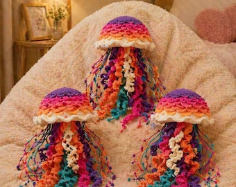 Patrón de amigurumi de medusa arcoíris en PDF, tutorial de peluche oceánico adorable, regalo DIY de animal marino kawaii, decoración para guardería