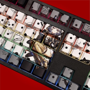 Cipher Honkai Star Rail Keycaps Set, 108 Keys PBT Sidelit Shine Through Dye-Sub Anime Keycaps Set, 61,87,104,108 ANSI layout for MX Switches
