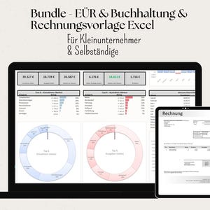 Excel Bundle: EÜR | Buchhaltung | Rechnungsvorlage | Einnahmen und Ausgaben | Kleinunternehmer& Regelbesteuerung | Automatische Berechnung