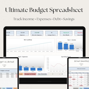 Budget Spreadsheet for Excel | Monthly / Annual Budget Planner, Expense Tracker, Savings & Debt Dashboard