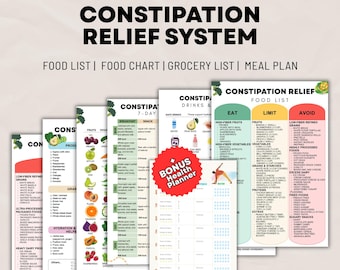 Constipation Relief Food System Bundle 6-in-1 PDF, Digestive Support & High Fiber Meal Planning Guide (Foods to Eat, Limit, Avoid) Printable