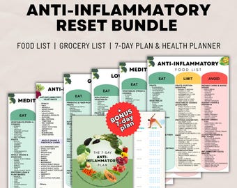 Digestive Food List Bundle Printable 6-in-1 | Anti-Inflammatory & Gut Friendly Food Lists with 7 Day Meal Plan (Eat, Limit, Avoid PDF)