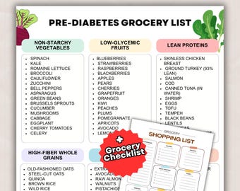 Pre-Diabetes Grocery List Printable, Blood Sugar Support Food Guide & Low Glycemic Shopping List + Bonus Grocery Checklist PDF