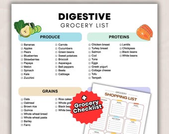 Digestive Grocery List Printable, Gut Health Shopping Guide & Balanced Food Planning Checklist PDF (Instant Download)