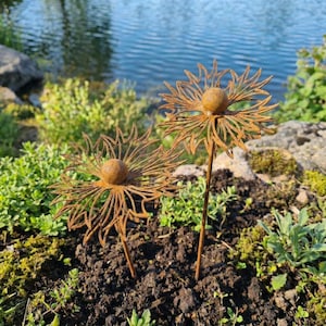 Rusty Metal Flower Stake, Rustic Garden Decor, Outdoor Yard Art Gift, Farmhouse Style Sculpture