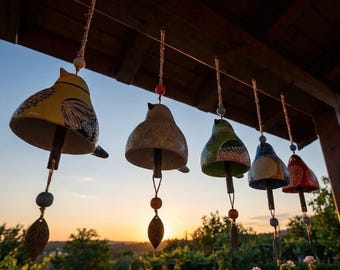 Hand-Painted Bird Wind Chime – 5" Whimsical Outdoor Hanging Decor, Unique Garden Art Gift