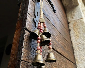Witch Bells Door Hanger, Celtic Brass Doorknob Charm, Wiccan Home Talisman, Pagan Entryway Gift