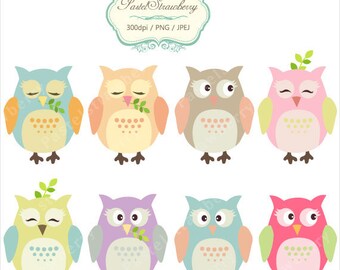 8 Pastel Owls - Personal Or Small Commercial Use (P026)