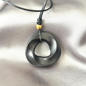 Hand Carved black sandalwood Mobius Loop Pendant, Minimalist Infinity Symbol Necklace