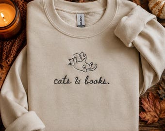 Cats and Books Sweatshirt, Book Lover Hoodie, Bookish Gift, Reading Sweater, Cozy Gift for Cat Lover Librarian Hoodie Bookish Merch Bookworm