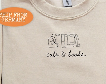 Cats and Books Sweatshirt, Book Lover Hoodie, Bookish Gift, Reading Sweater, Cozy Gift for Cat Lover Librarian Hoodie Bookish Merch Bookworm