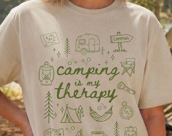 Camping is my Therapy, Camping Lover Shirt, Campcrew T-shirt, Hiking and Nature Lover Outfit,  Outdoor Adventure Tee, Campfire Crew Shirt