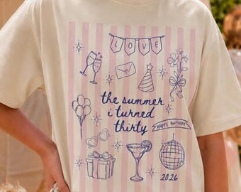 Summer Birthday Shirt Turning Thirty, 30th Birthday Beach Party, Cute Thirty and Thriving T-Shirt, Women’s Birthday Gift, Summer Holiday Tee