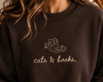 Cats and Books Sweatshirt, Book Lover Hoodie, Bookish Gift, Reading Sweater, Cozy Gift for Cat Lover Librarian Hoodie Bookish Merch Bookworm