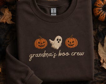 Embroidered Grandma Halloween Crewneck Sweater, Spooky Granny Shirt, Boo Crew Hoodie, Witchy Gift for Grandma, Spooky Season Outfit