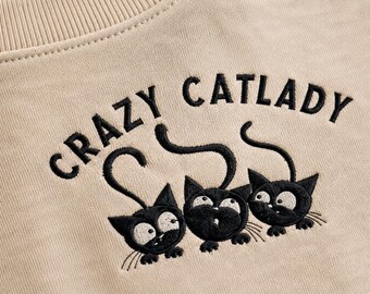 Crazy Cat Lady Gift, Embroidered Cat Owner Sweater, Pet Lover Shirt, Animal Lover, Crazy Cat Lady Shirt, Cat Mom, Minimalist Cat Graphic