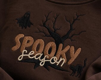 Spooky Season Sweatshirt, Ghost Embroidered Sweater, Coquette Halloween Crewneck, Horror Ghost Shirt, Creeepy Fall Gift