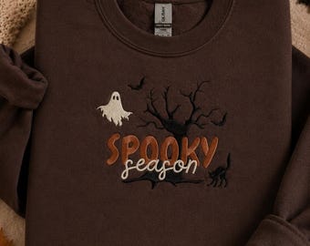 Spooky Season Sweatshirt, Ghost Embroidered Sweater, Coquette Halloween Crewneck, Horror Ghost Shirt, Creeepy Fall Gift