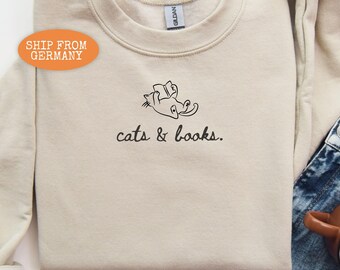 Cats and Books Sweatshirt, Book Lover Hoodie, Bookish Gift, Reading Sweater, Cozy Gift for Cat Lover Librarian Hoodie Bookish Merch Bookworm