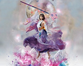 Watercolor Yuna of FFX - Dancing to perform a the Sending - Gouache, Watercolor Painting