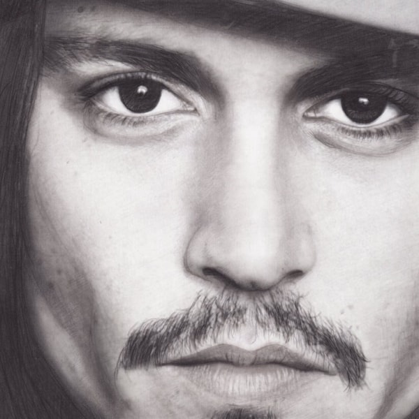 Johnny Depp Portrait - Pirates of the Caribbean , Edward Scissorhands , Sleepy Hollow - Pencil Portrait - Realism