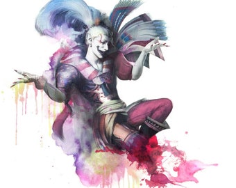 FFVI - Kefka Palazzo -  Watercolor Portrait- FF6 - Dissidia, The Joker, Clown, Jester