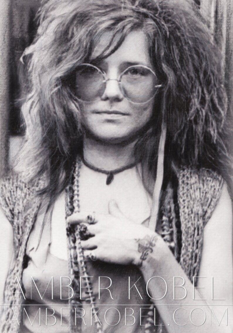 Janis Joplin Like a pearl, A pearl of a girl Pencil Portrait Realism image 5