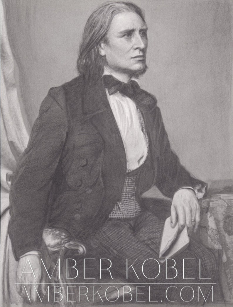 Franz Liszt Black and White Realism Pencil Drawing Print image 1